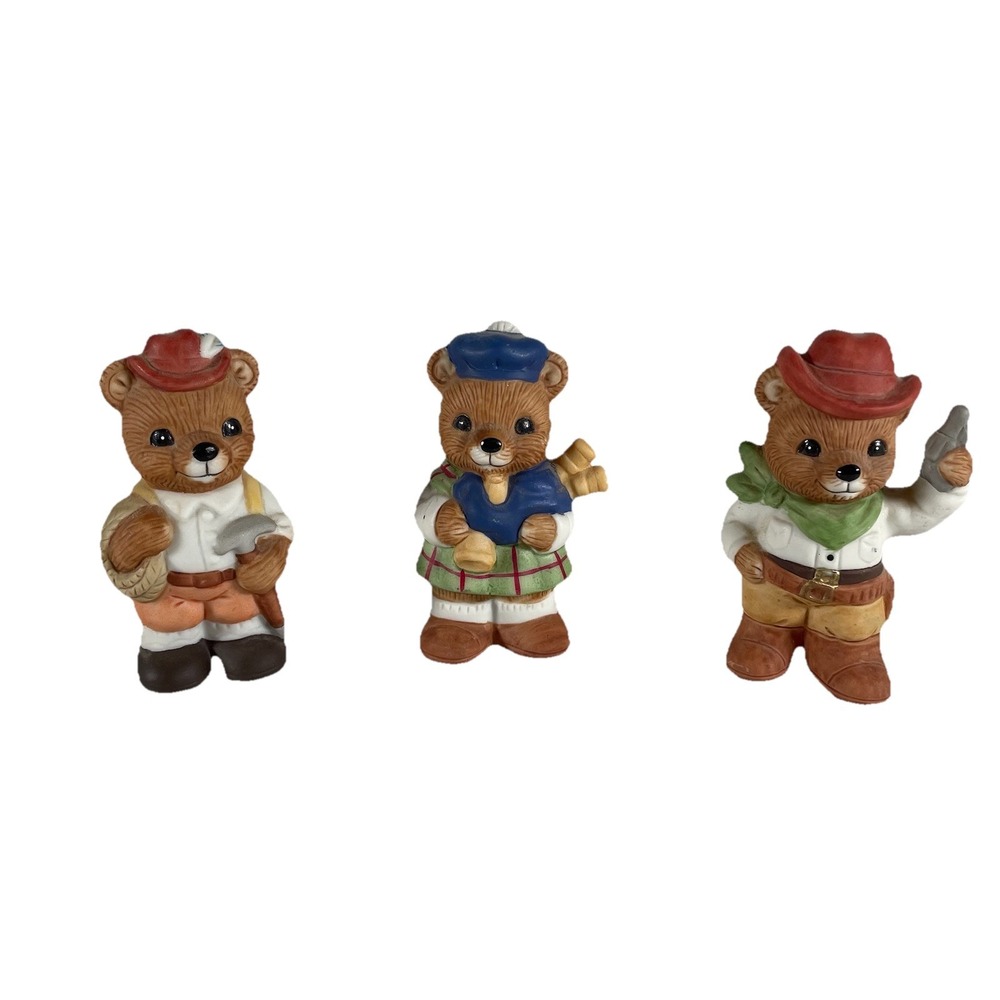 Collectible HOMCO Around the World Playtime Bears Set of 3 Porcelain Figurines